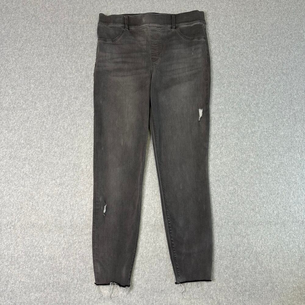 Spanx Jeggings Dark Grey Womens XL Distressed Denim Skinny High Waisted Raw Hem